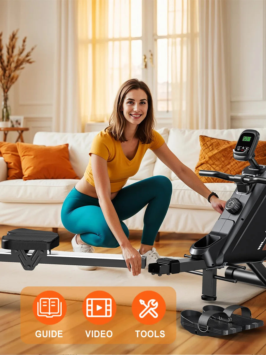 MettleMatic RM3 Foldable Rowing Machine – Magnetic Resistance Home Cardio Trainer