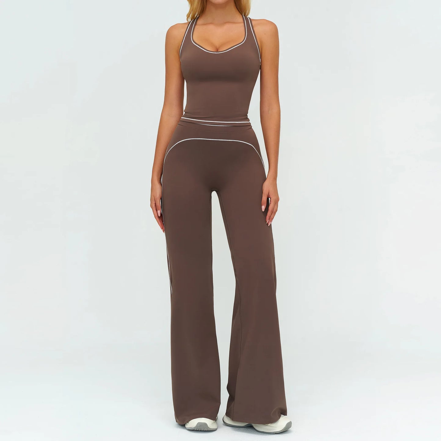 Women 2-Piece Vest Workout Set – Breathable Sleeveless Fitness Top & Straight-Leg Sports Pants
