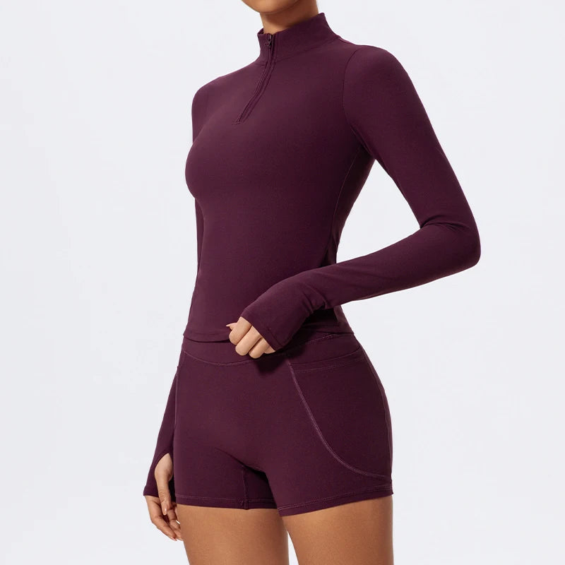 Women's 2-Piece Half-Zip Yoga Set – Long Sleeve Sports Top & Flared Workout Pants