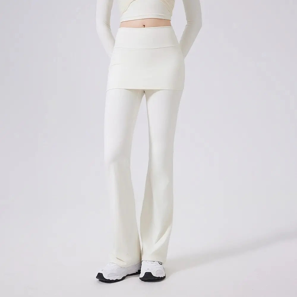 Women’s High-Waist Flared Yoga Pants with Hip Cover Skirt