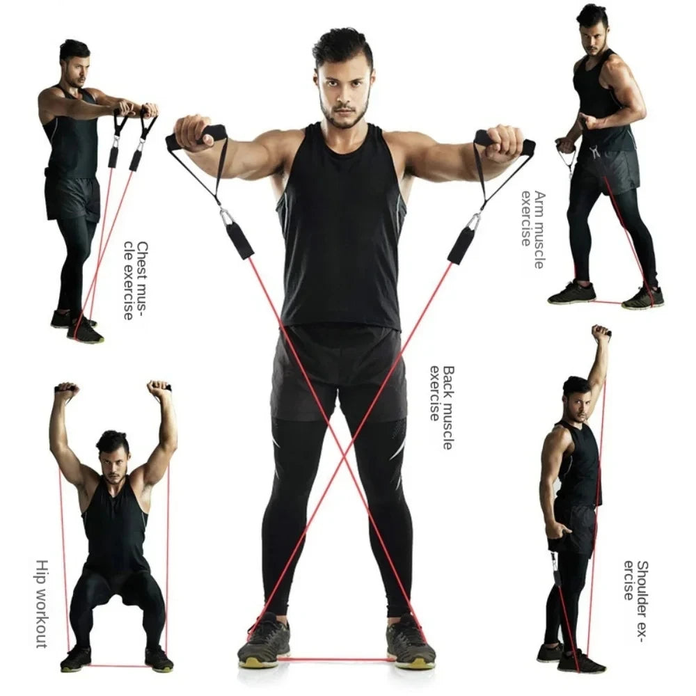 11pcs Fitness Resistance Bands Set Workout Exercise Tube Bands with Door Anchor Ankle Straps Cushioned Handles Carry Bags