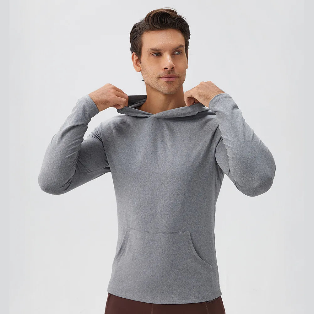 Men's Fitness Hoodie Long Sleeve Sport T-Shirt – Quick-Dry Slim Fit Gym & Running Top
