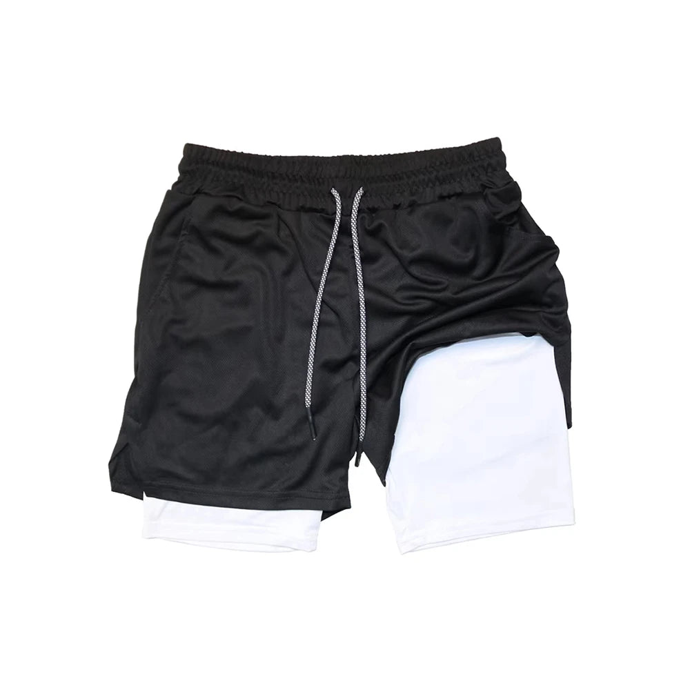 Men’s 2-in-1 Double Layer Fitness Shorts – Quick Dry Gym & Running Short