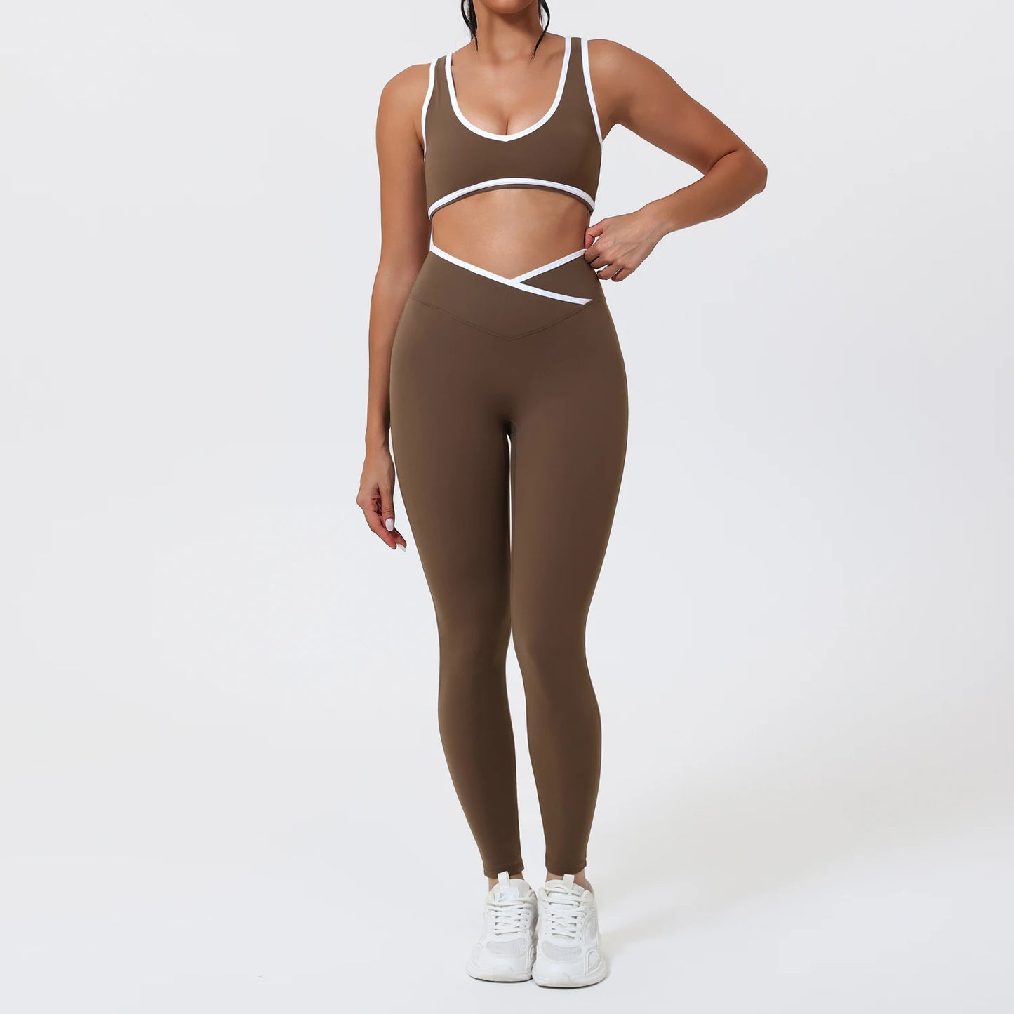 Women's 2-Piece Yoga Set – Sports Bra with Padded Cups & High-Waisted Cross-Back Leggings
