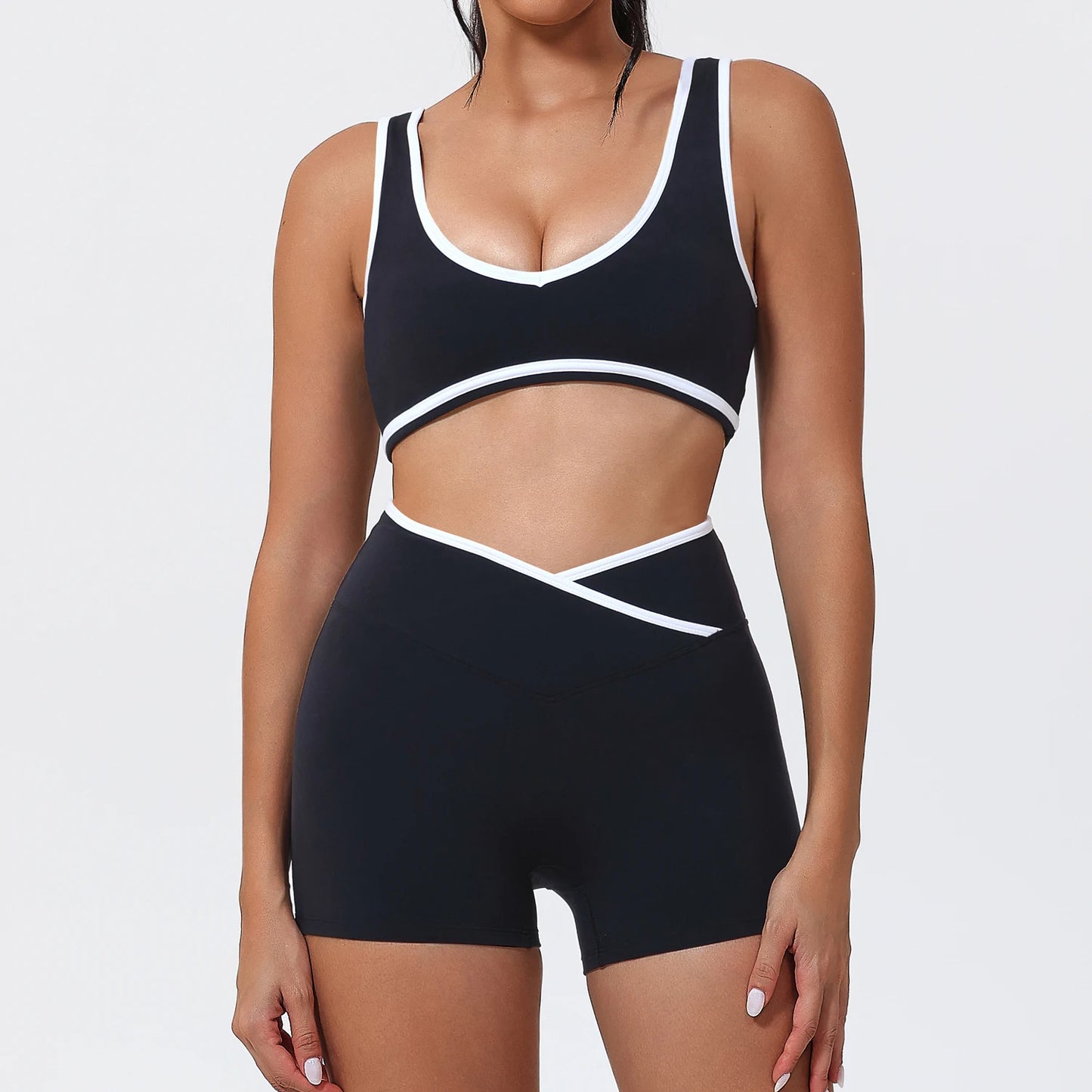 Women's 2-Piece Yoga Set – Sports Bra with Padded Cups & High-Waisted Cross-Back Leggings