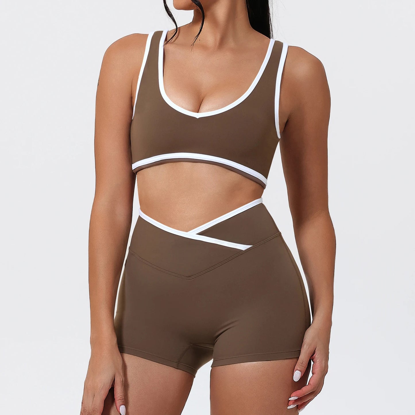 Women's 2-Piece Yoga Set – Sports Bra with Padded Cups & High-Waisted Cross-Back Leggings