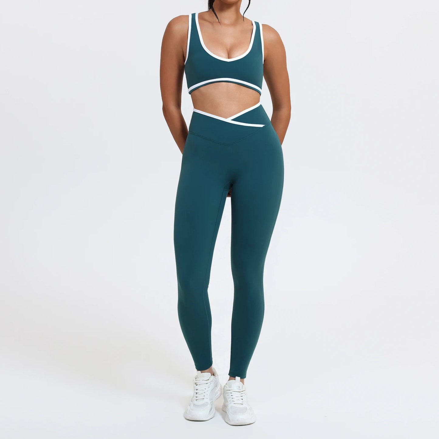 Women's 2-Piece Yoga Set – Sports Bra with Padded Cups & High-Waisted Cross-Back Leggings