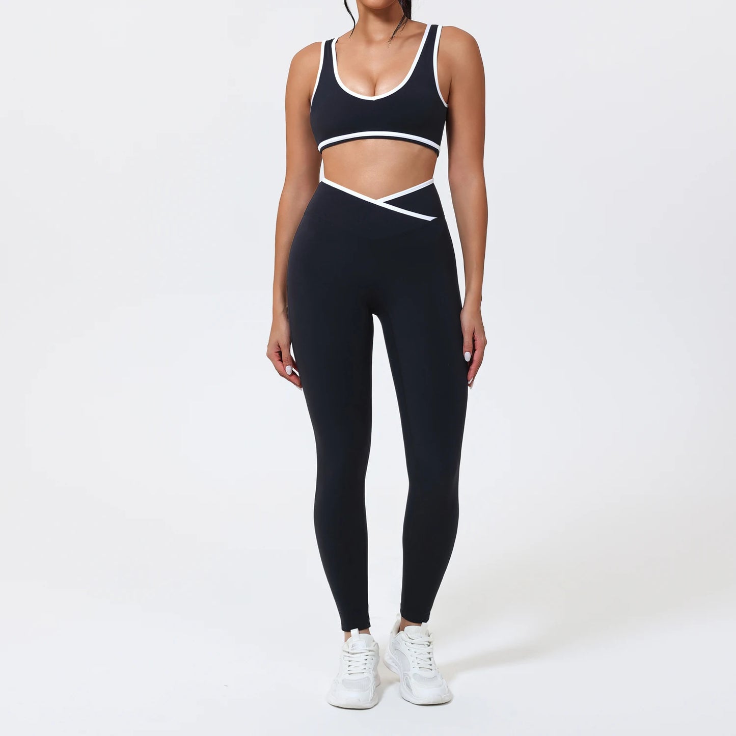 Women's 2-Piece Yoga Set – Sports Bra with Padded Cups & High-Waisted Cross-Back Leggings