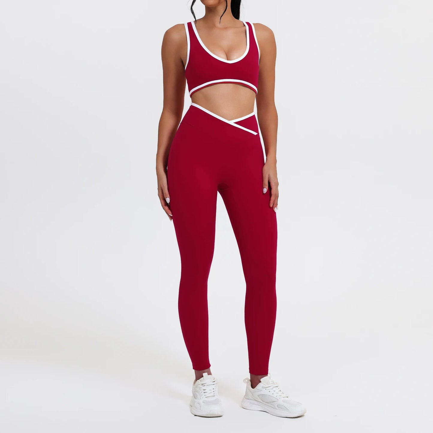 Women's 2-Piece Yoga Set – Sports Bra with Padded Cups & High-Waisted Cross-Back Leggings