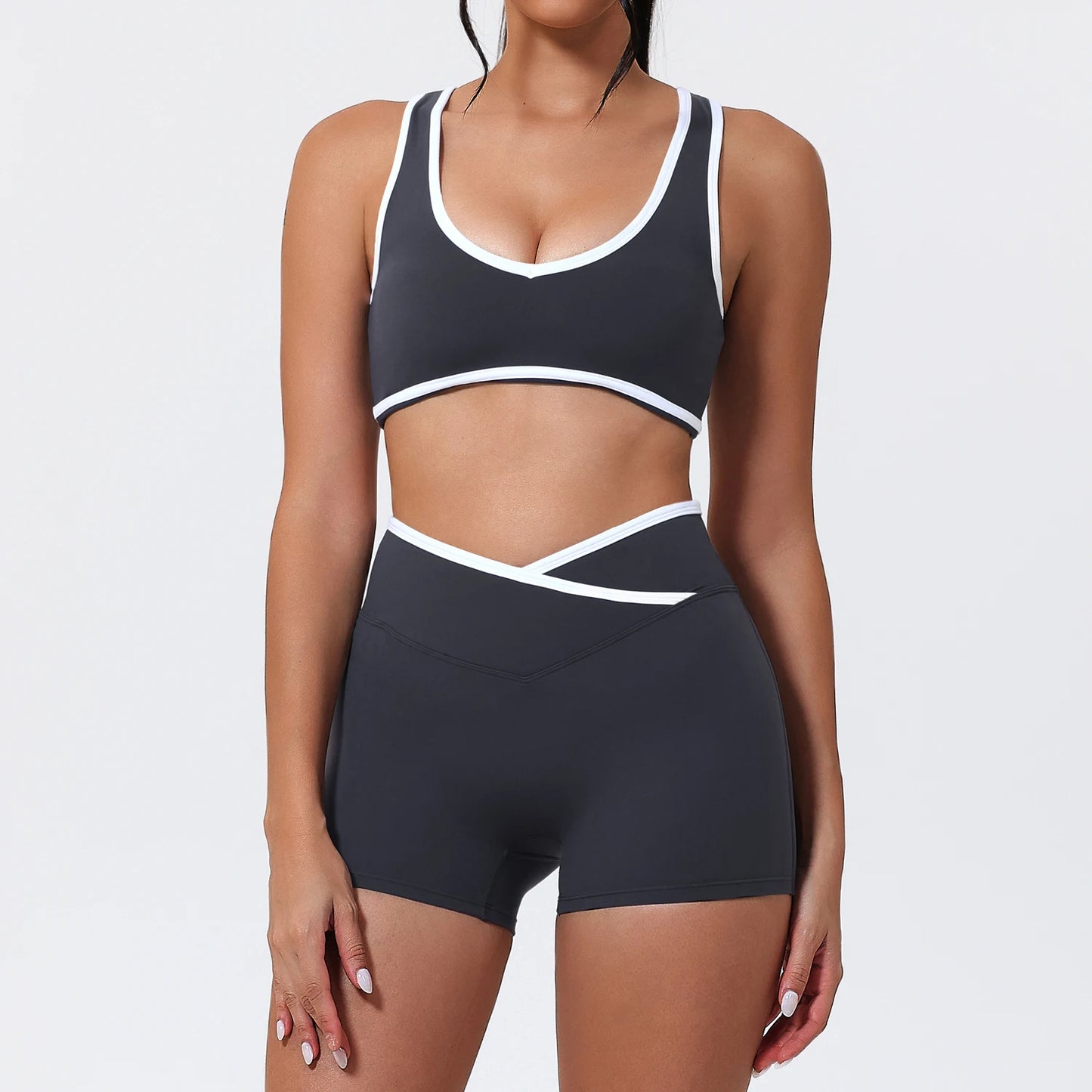 Women's 2-Piece Yoga Set – Sports Bra with Padded Cups & High-Waisted Cross-Back Leggings