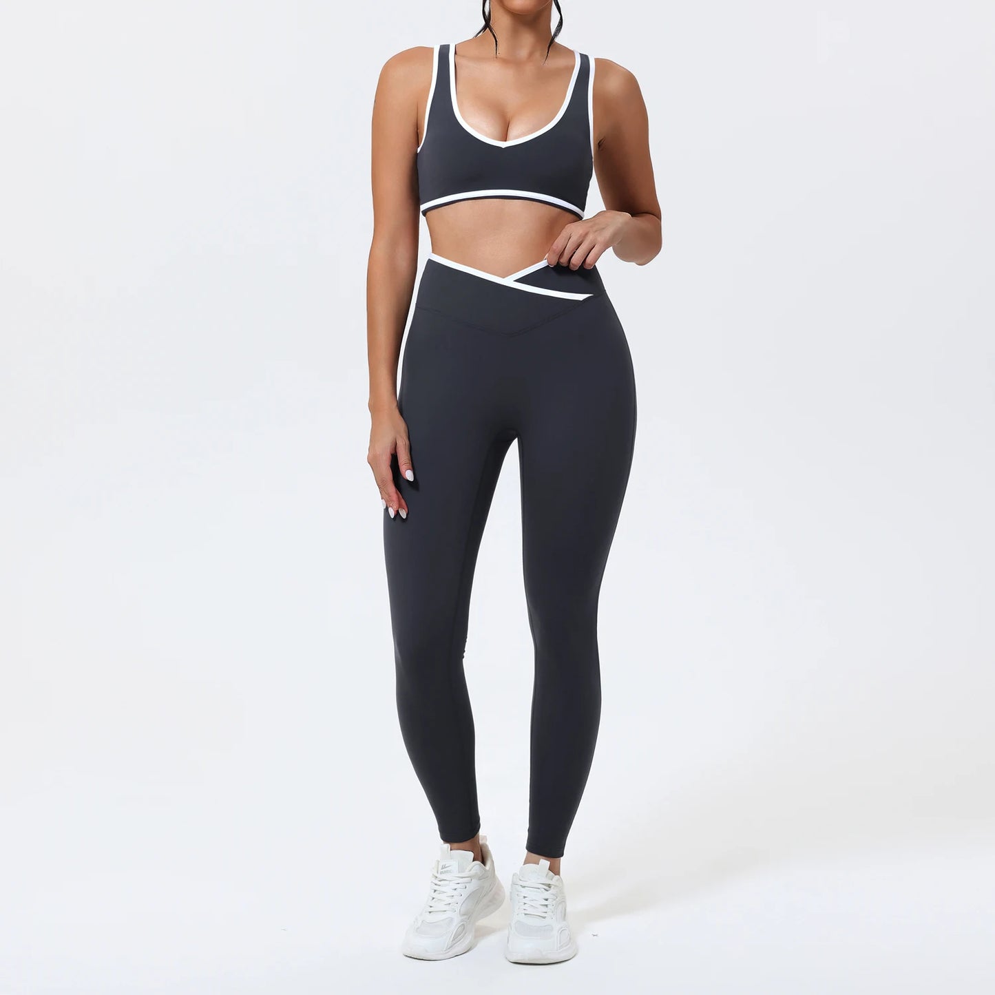 Women's 2-Piece Yoga Set – Sports Bra with Padded Cups & High-Waisted Cross-Back Leggings