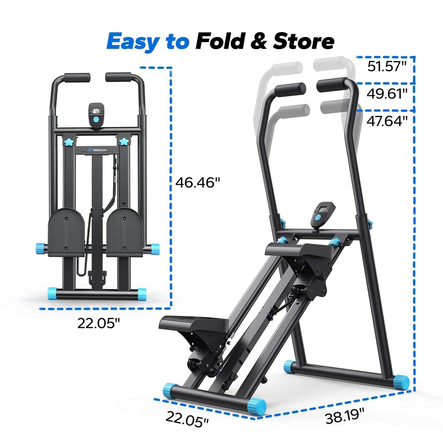 MERACH Stair Stepper Black Vertical Compact Folding Exercise Climber with Adjustable Handlebar & Pedals for Leg & Core Training