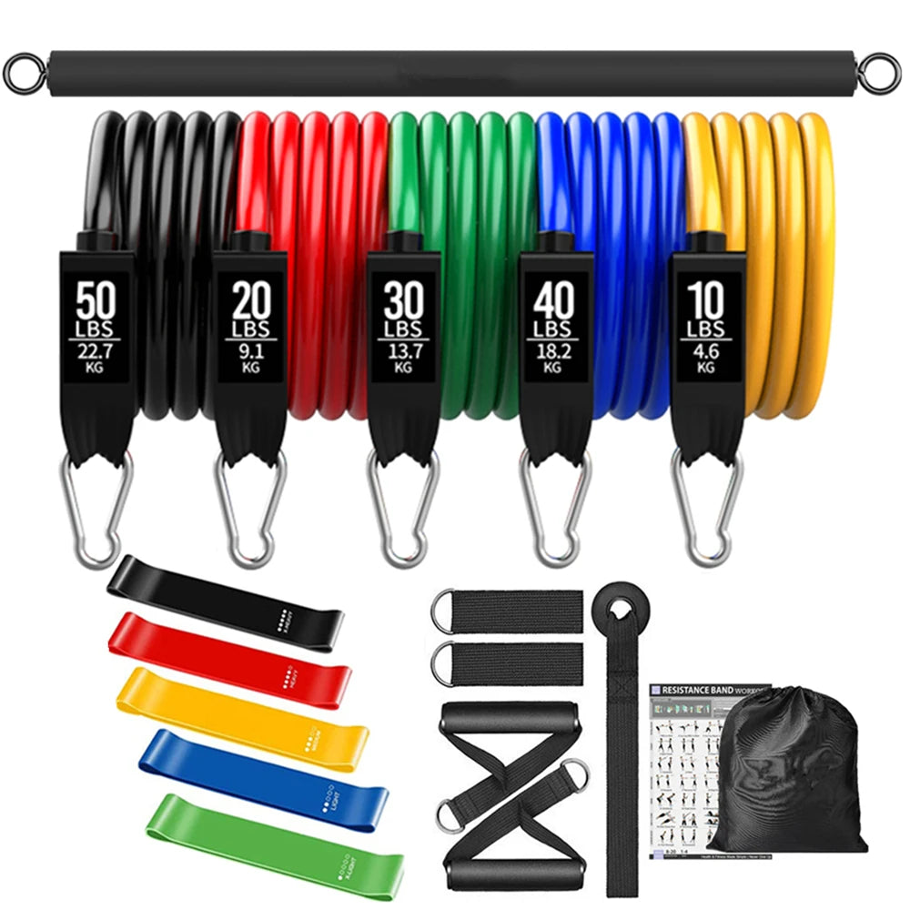 Workout Bar Resistance Bands Set – Pilates, Yoga & Home Gym Training Equipment