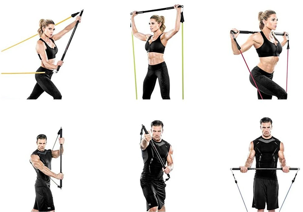 Workout Bar Resistance Bands Set – Pilates, Yoga & Home Gym Training Equipment