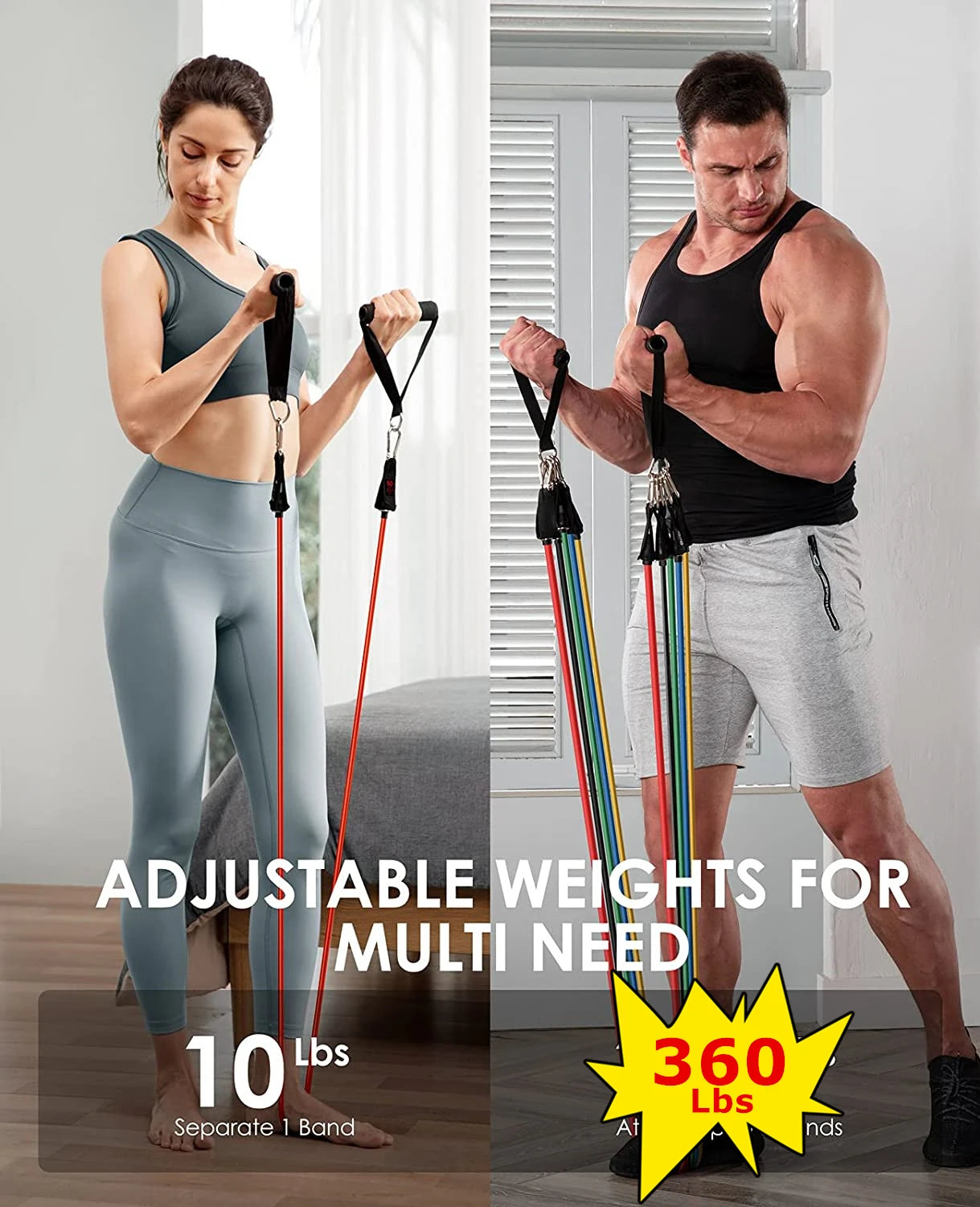 Workout Bar Resistance Bands Set – Pilates, Yoga & Home Gym Training Equipment