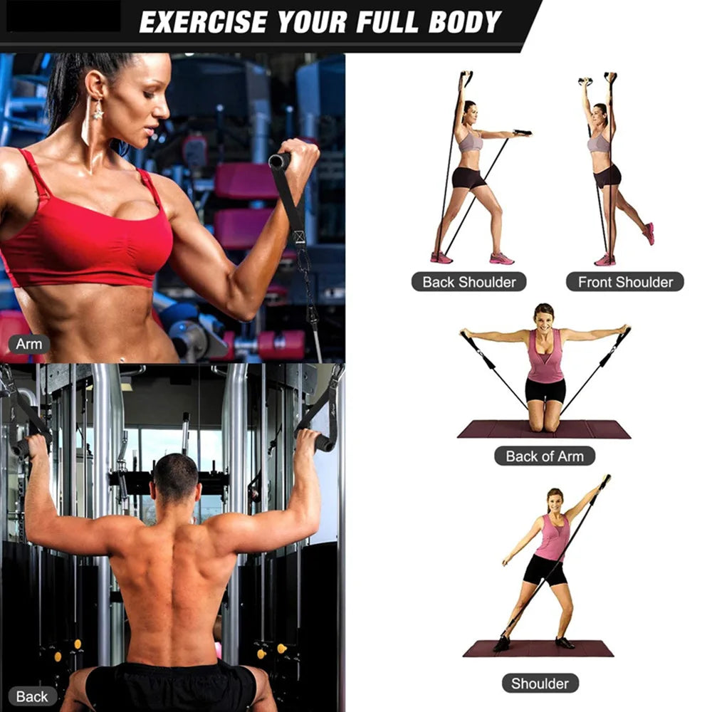 Workout Bar Resistance Bands Set – Pilates, Yoga & Home Gym Training Equipment