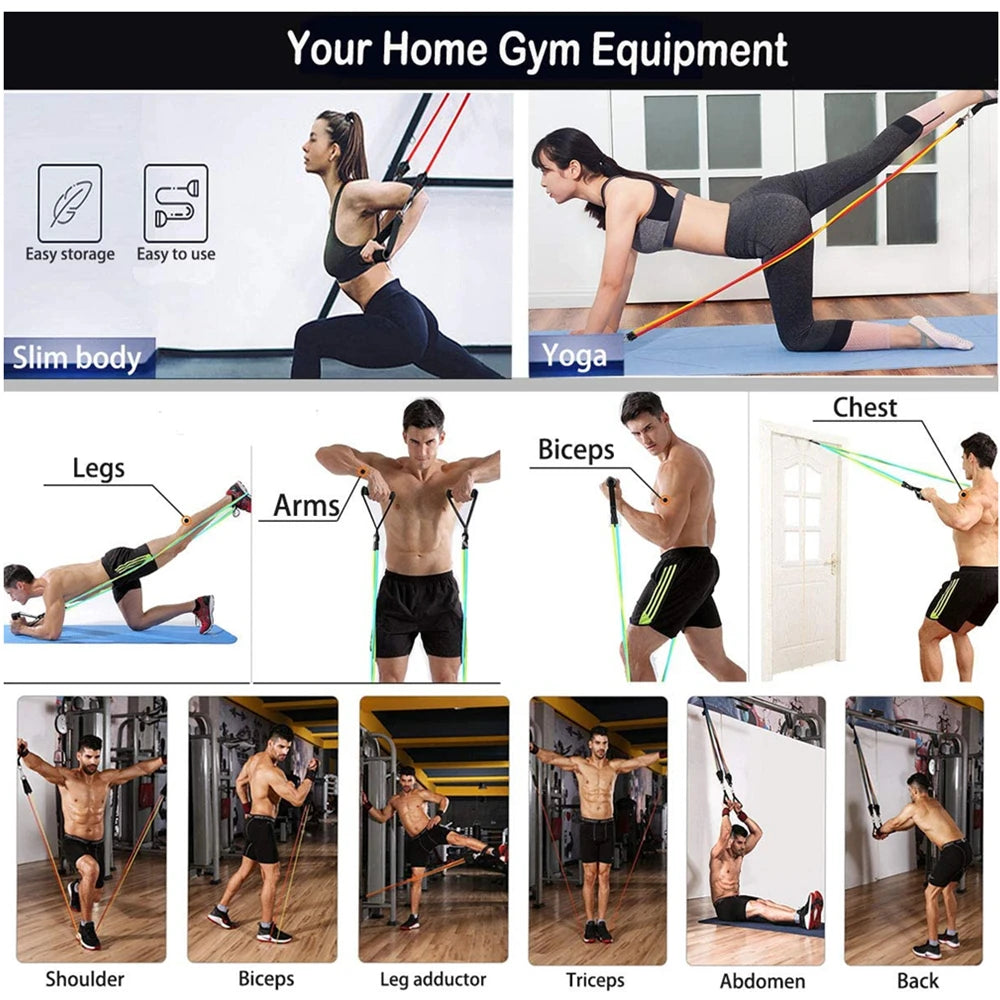 Workout Bar Resistance Bands Set – Pilates, Yoga & Home Gym Training Equipment