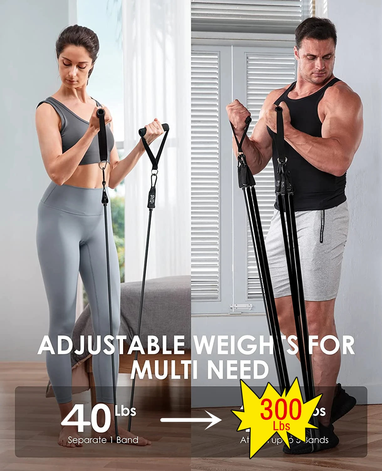 Workout Bar Resistance Bands Set – Pilates, Yoga & Home Gym Training Equipment