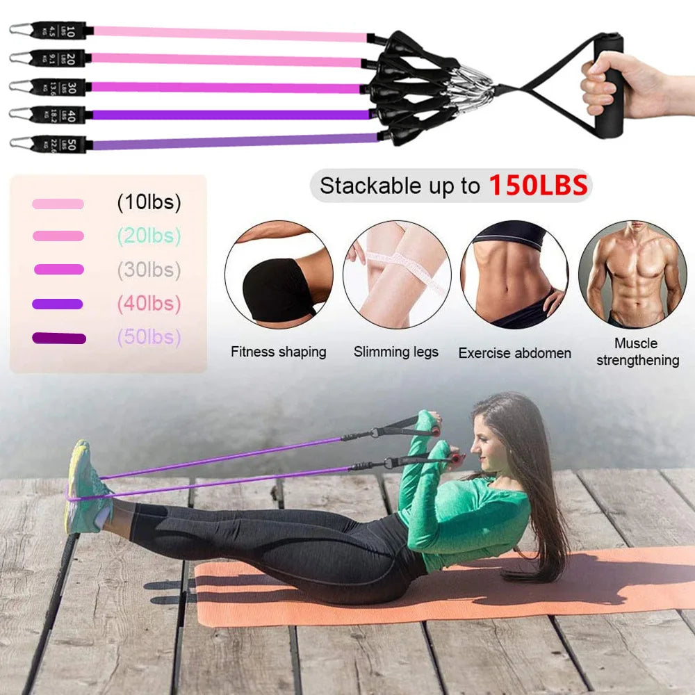 Workout Bar Resistance Bands Set – Pilates, Yoga & Home Gym Training Equipment