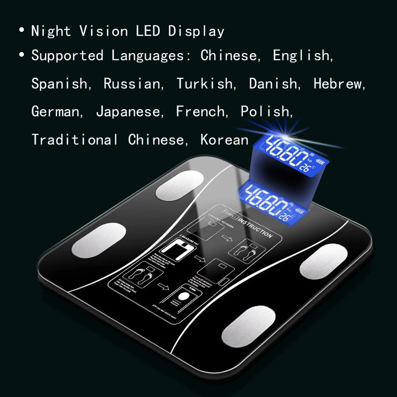 Smart Wireless Digital Bathroom Scale Bluetooth Body Fat Composition Analyzer with Smartphone App - Body Weight Tester