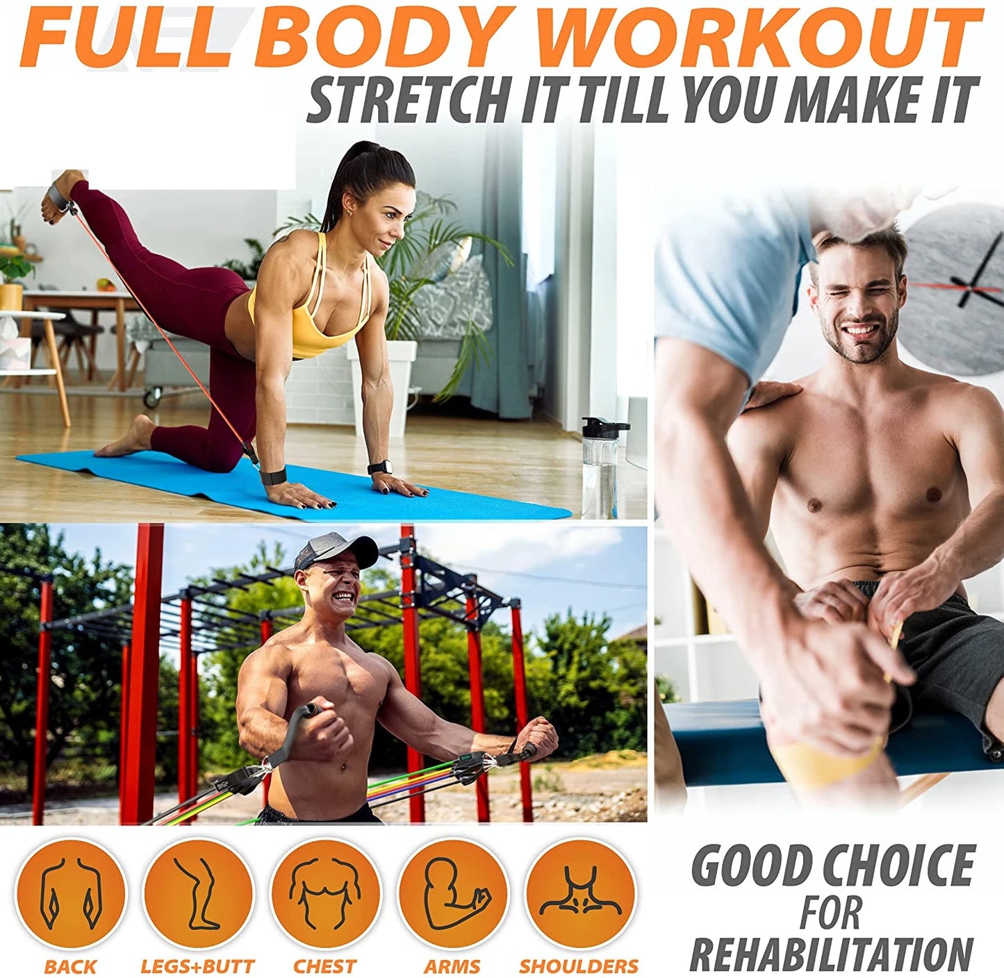 Workout Bar Resistance Bands Set – Pilates, Yoga & Home Gym Training Equipment