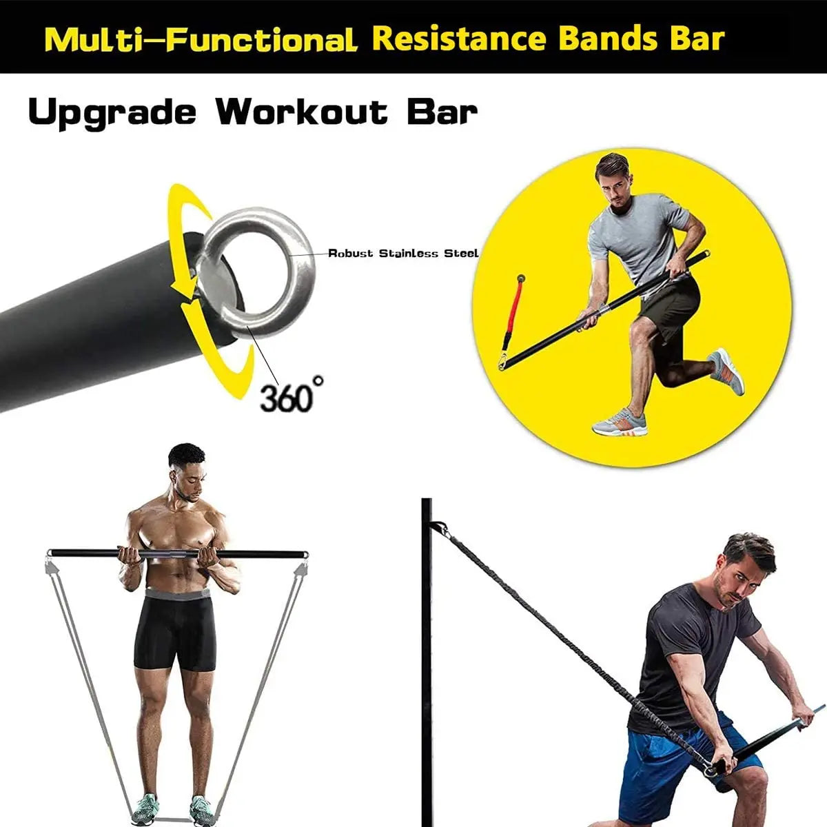 Workout Bar Resistance Bands Set – Pilates, Yoga & Home Gym Training Equipment