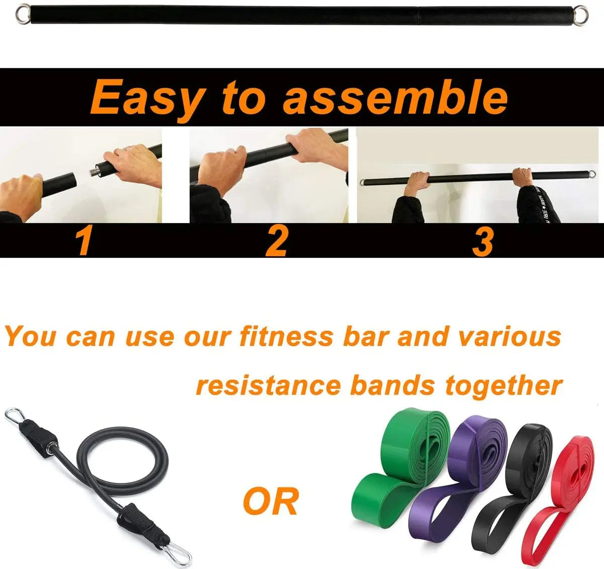 Workout Bar Resistance Bands Set – Pilates, Yoga & Home Gym Training Equipment