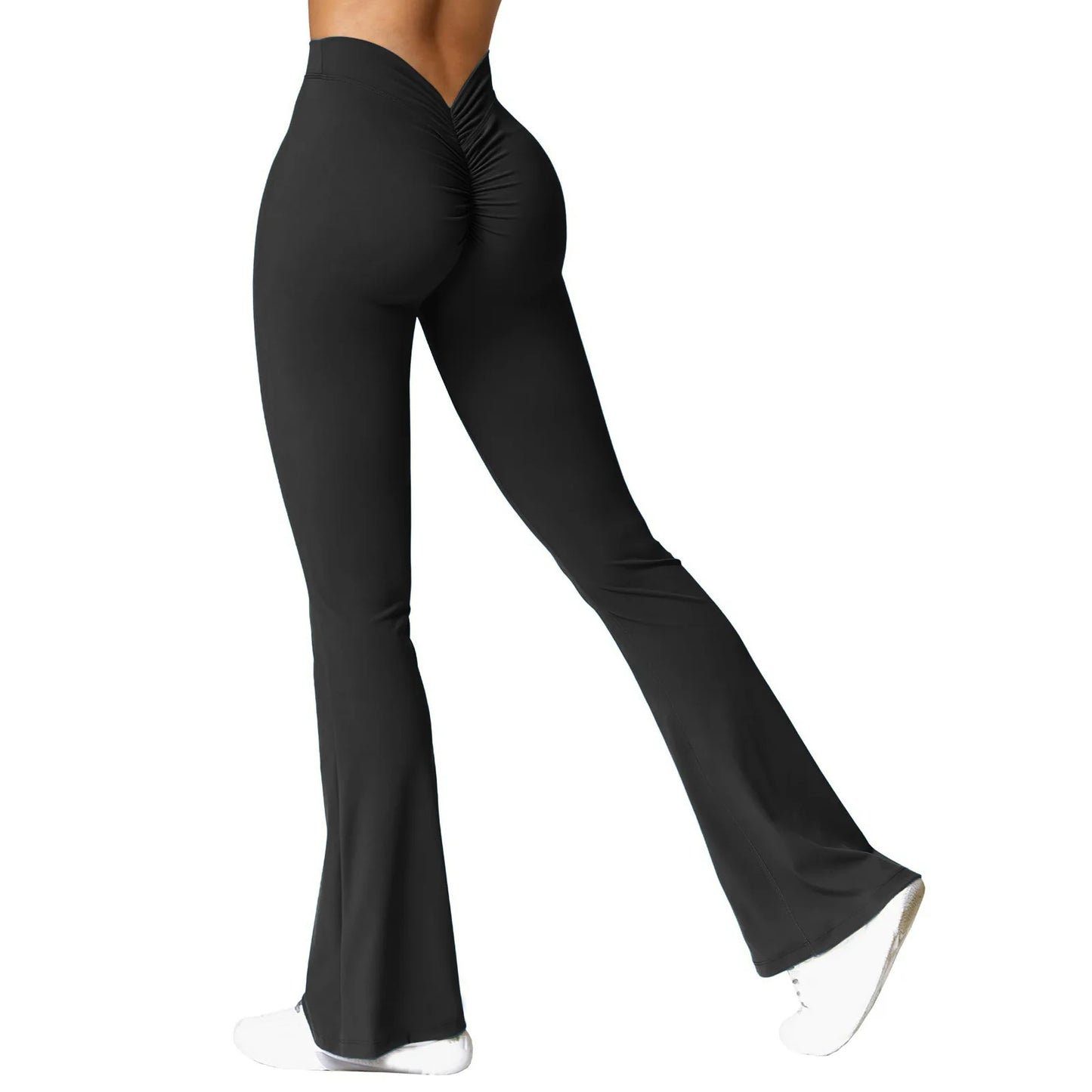 Women’s Micro Horn Flared Leggings – High Waist V-Back Push-Up Gym Pants