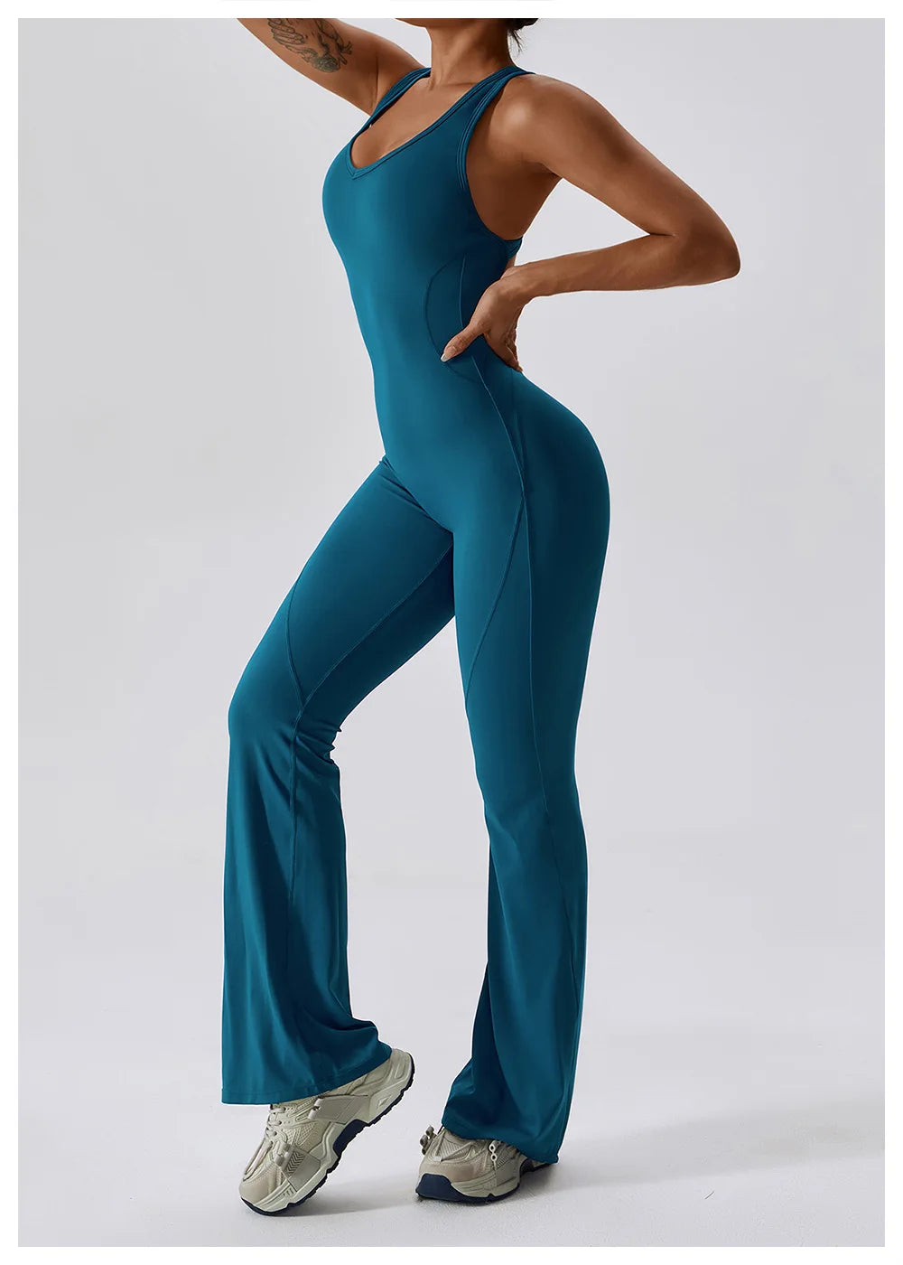 Women’s Solid Yoga Jumpsuit – One Piece Butt-Lifting Fitness Bodysuit