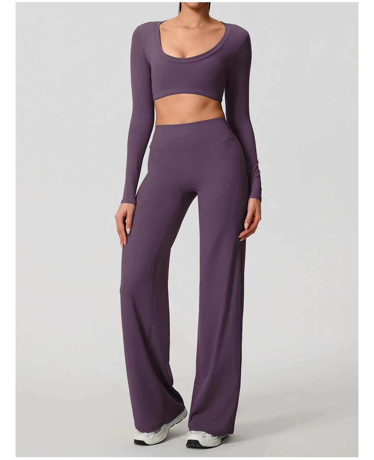 Women's 2-Piece Sports Set – Long Sleeve Backless Fitness Top & Wide Leg Yoga Pants