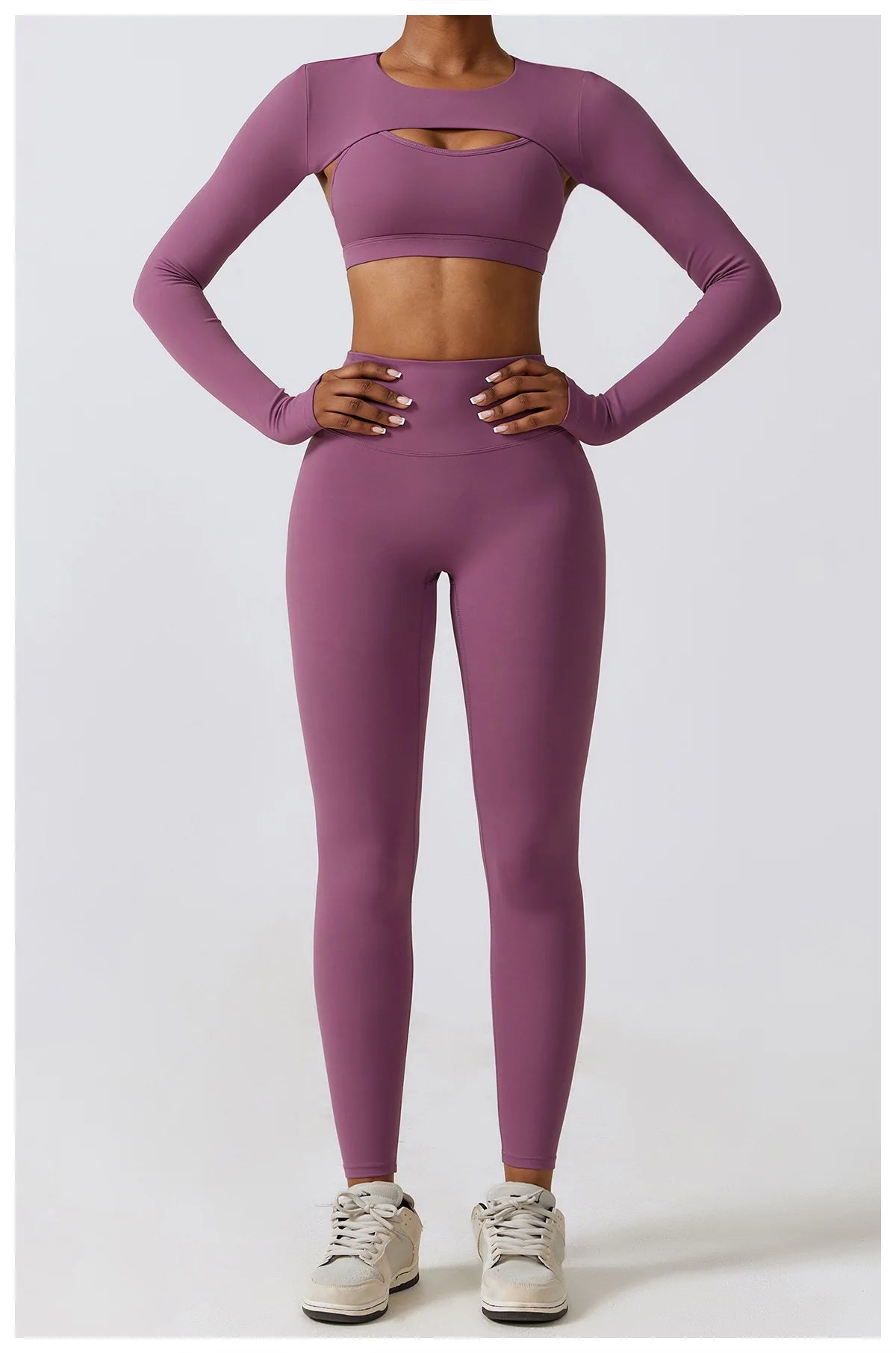 Women's Sportswear Yoga Set Seamless Fitness Bra Crop Top Long Sleeve Workout Clothes Athletic Wear Gym Legging for Running Fitness