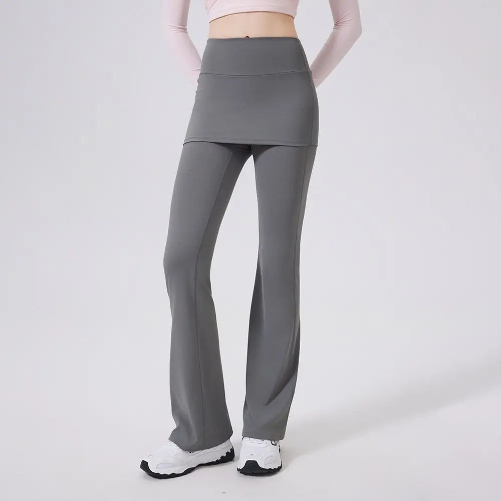 Women’s High-Waist Flared Yoga Pants with Hip Cover Skirt