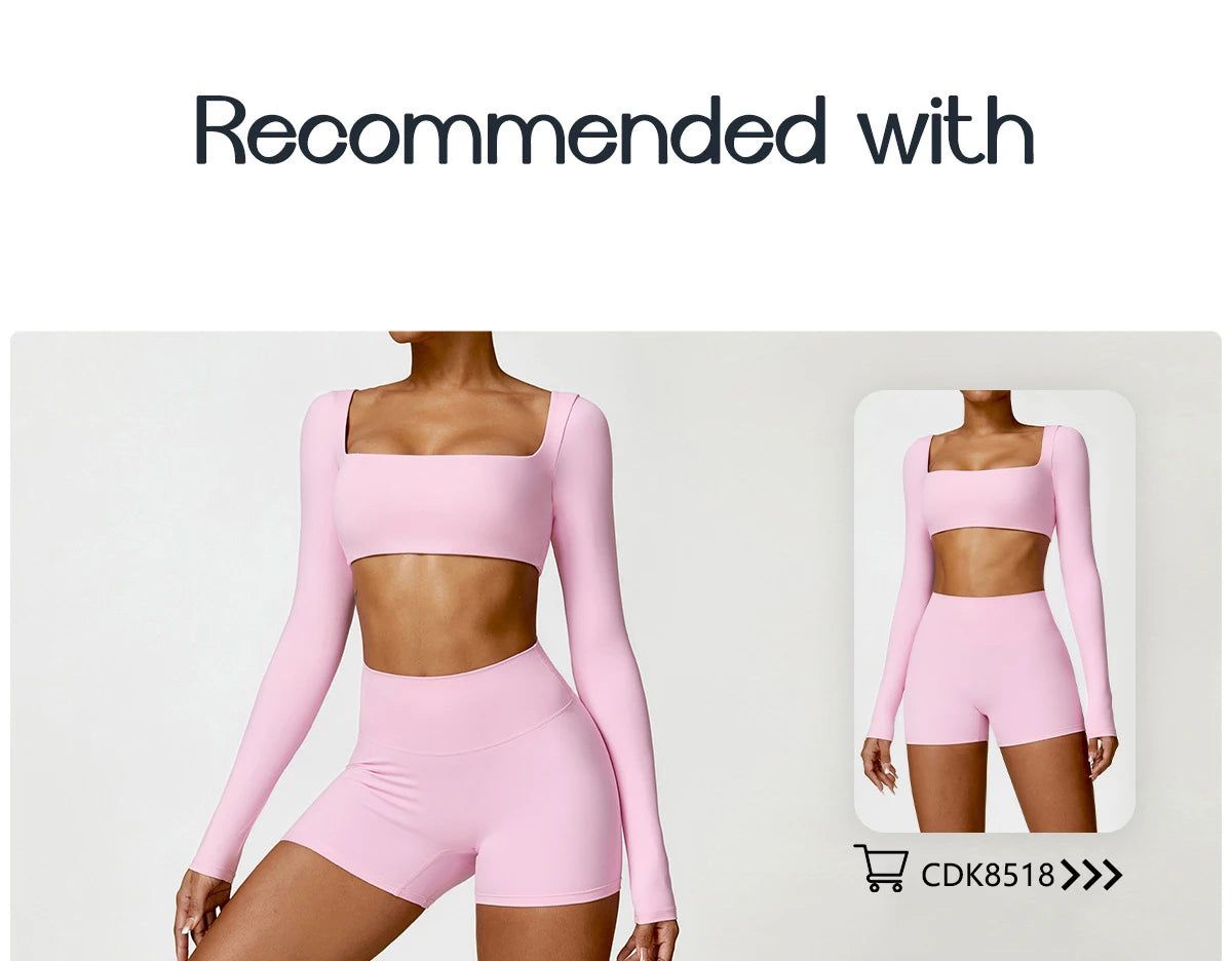 Women's Quick-Dry Square Neck Sports Crop Top – Long Sleeve Gym & Yoga Activewear