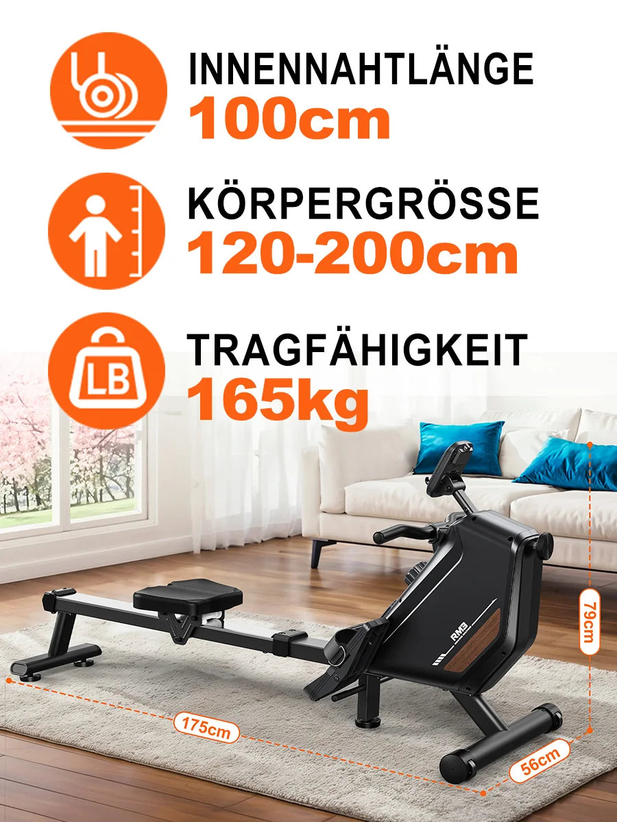 MettleMatic RM3 Foldable Rowing Machine – Magnetic Resistance Home Cardio Trainer