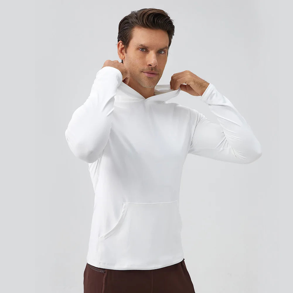 Men's Fitness Hoodie Long Sleeve Sport T-Shirt – Quick-Dry Slim Fit Gym & Running Top