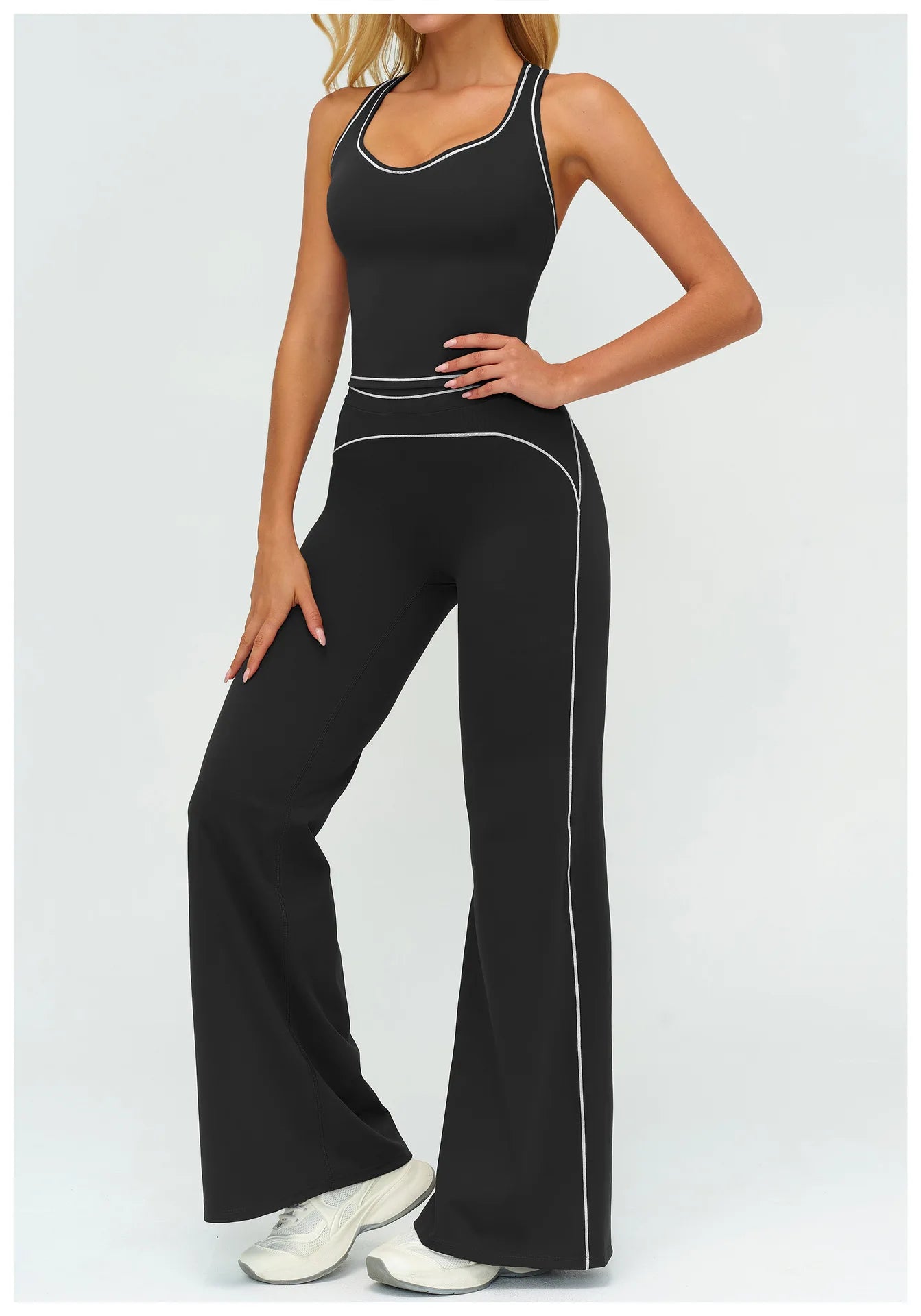 Women 2-Piece Vest Workout Set – Breathable Sleeveless Fitness Top & Straight-Leg Sports Pants
