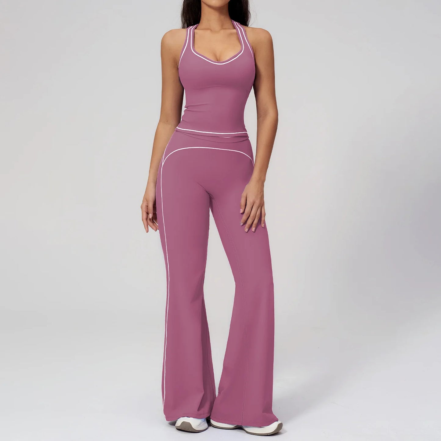 Women 2-Piece Vest Workout Set – Breathable Sleeveless Fitness Top & Straight-Leg Sports Pants