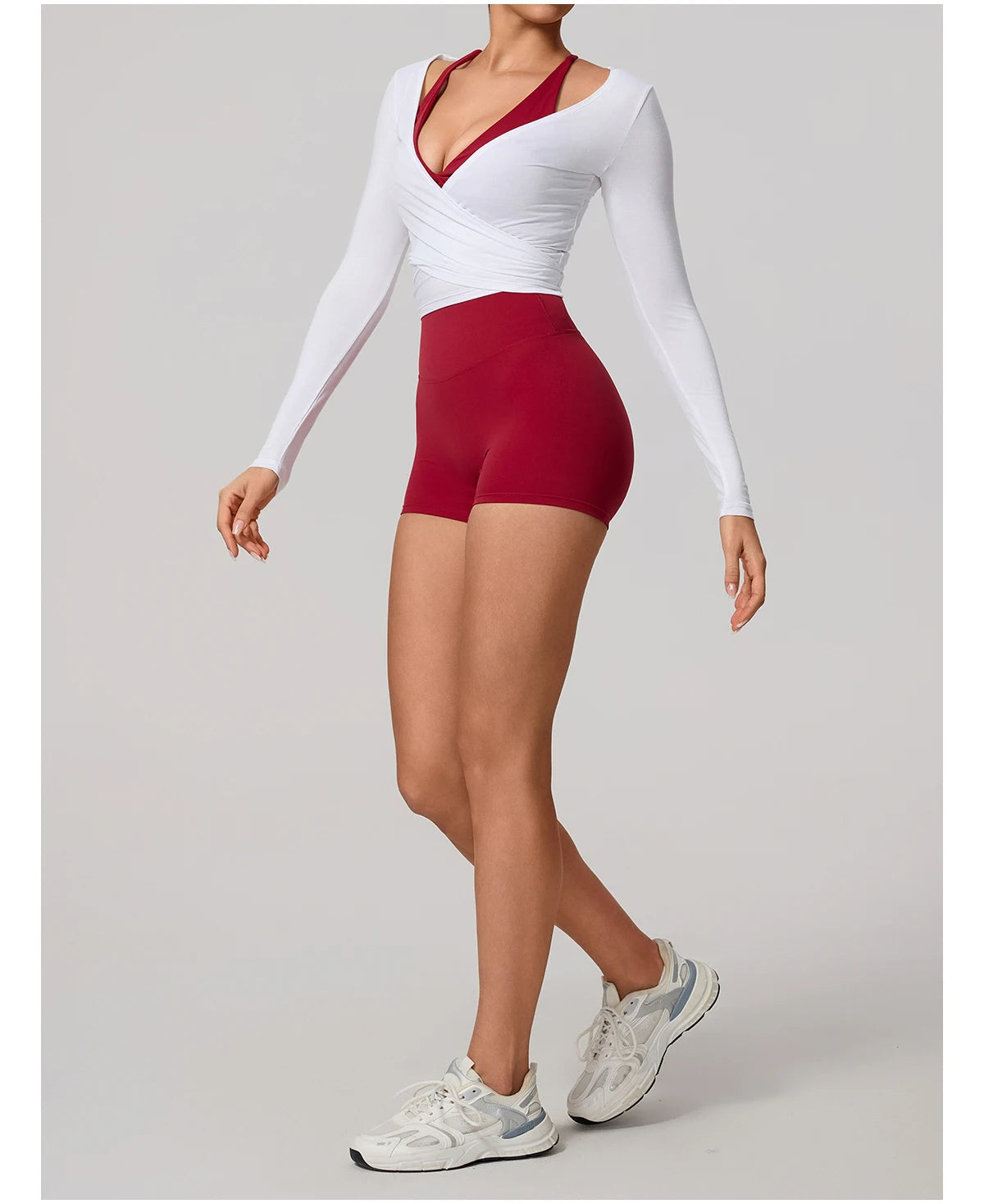 Women's Long Sleeve Yoga Wrap Top – Breathable Quick-Dry Sportswear for Pilates & Dance