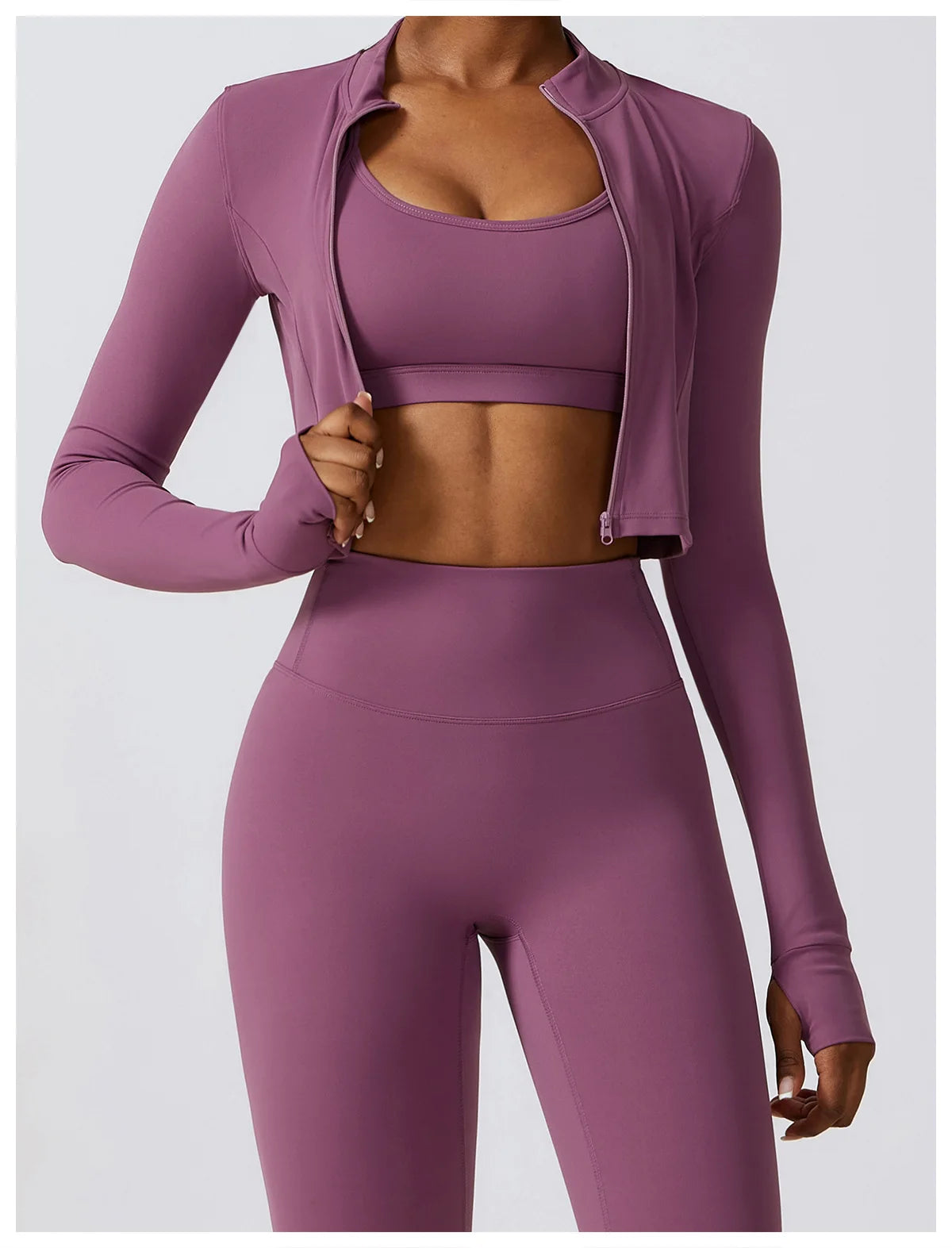 Women's Sportswear Yoga Set Seamless Fitness Bra Crop Top Long Sleeve Workout Clothes Athletic Wear Gym Legging for Running Fitness