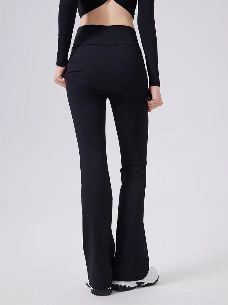 Women’s High-Waist Flared Yoga Pants with Hip Cover Skirt