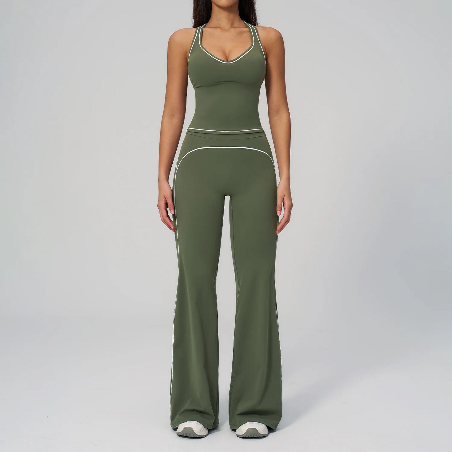 Women 2-Piece Vest Workout Set – Breathable Sleeveless Fitness Top & Straight-Leg Sports Pants