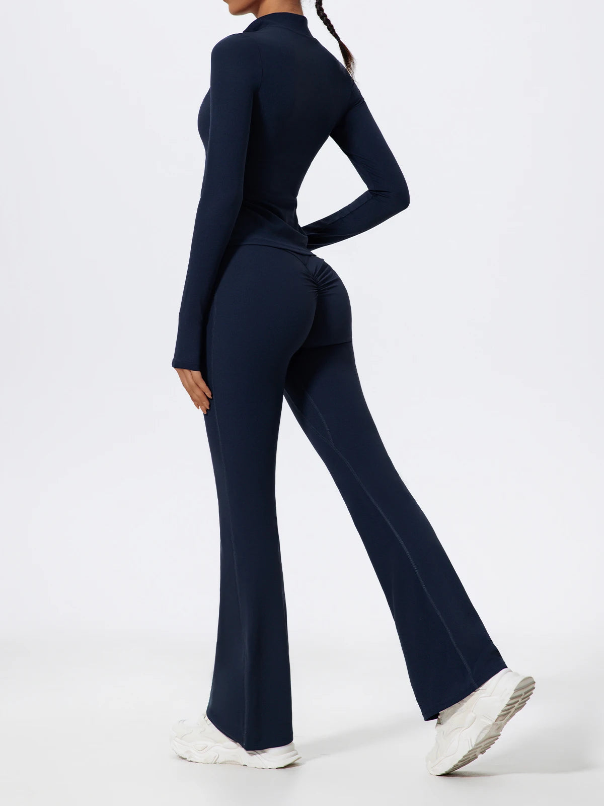 Women's 2-Piece Half-Zip Yoga Set – Long Sleeve Sports Top & Flared Workout Pants