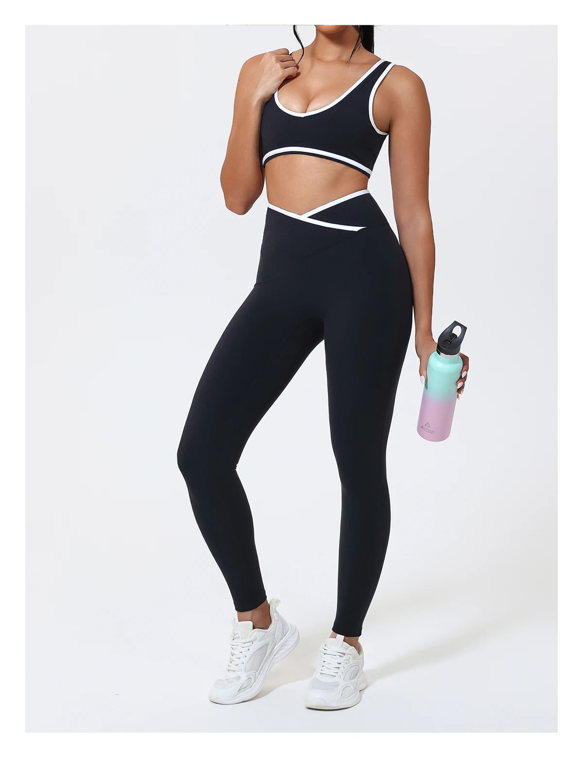 Women's 2-Piece Yoga Set – Sports Bra with Padded Cups & High-Waisted Cross-Back Leggings