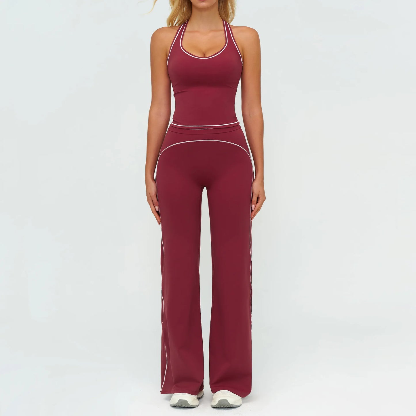 Women 2-Piece Vest Workout Set – Breathable Sleeveless Fitness Top & Straight-Leg Sports Pants