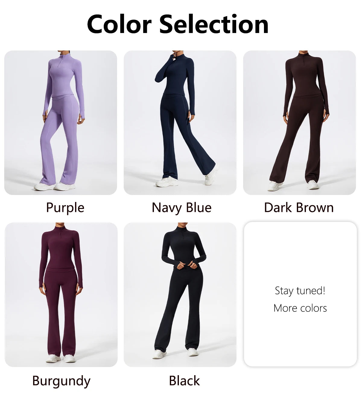 Women's 2-Piece Half-Zip Yoga Set – Long Sleeve Sports Top & Flared Workout Pants