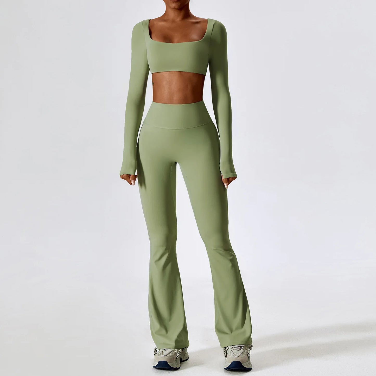 2PCS Women's Seamless Yoga Set Long Sleeve Athletic Legging & Crop Top Sportswear Workout Fitness Gym Sports Suit Winter Workout Clothes