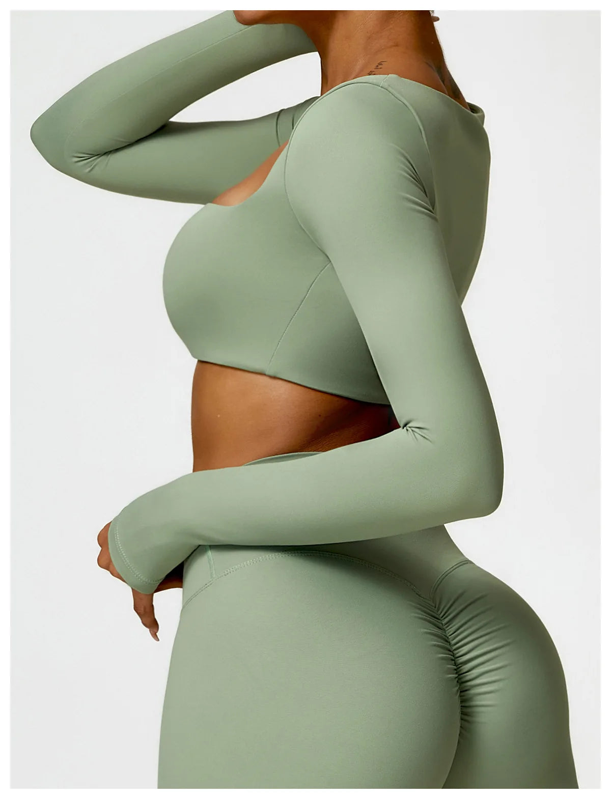 Women's Quick-Dry Square Neck Sports Crop Top – Long Sleeve Gym & Yoga Activewear