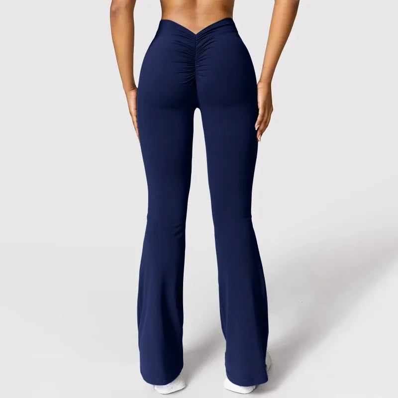 Women’s Micro Horn Flared Leggings – High Waist V-Back Push-Up Gym Pants