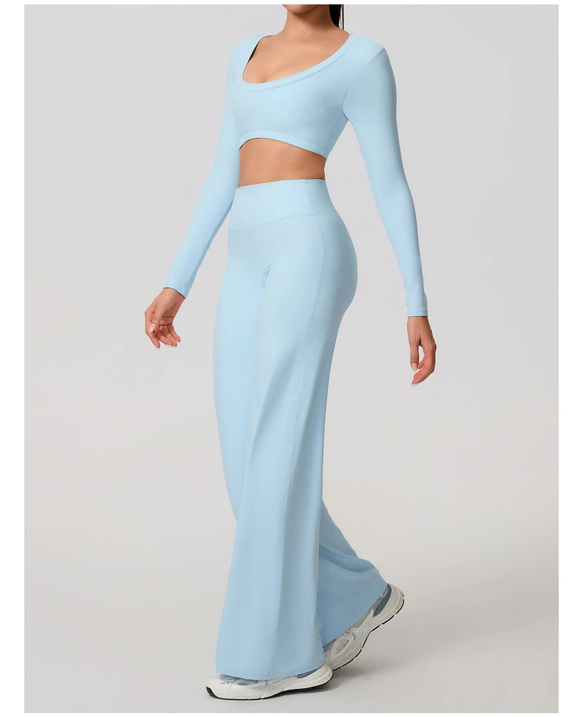 Women's 2-Piece Sports Set – Long Sleeve Backless Fitness Top & Wide Leg Yoga Pants