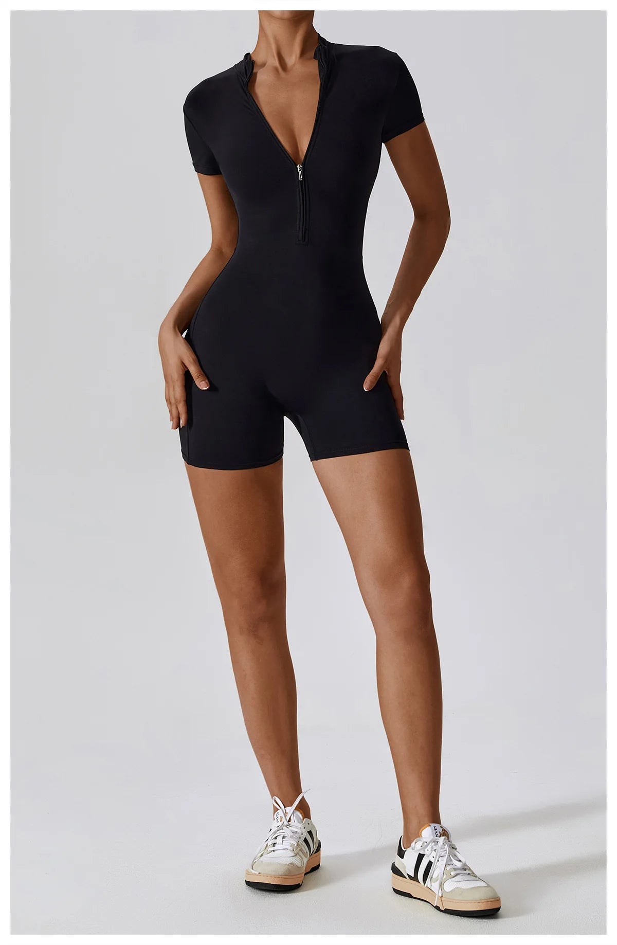 Summer Zipper Yoga Jumpsuit – Women’s Short Sleeve Push-Up Fitness Bodysuit